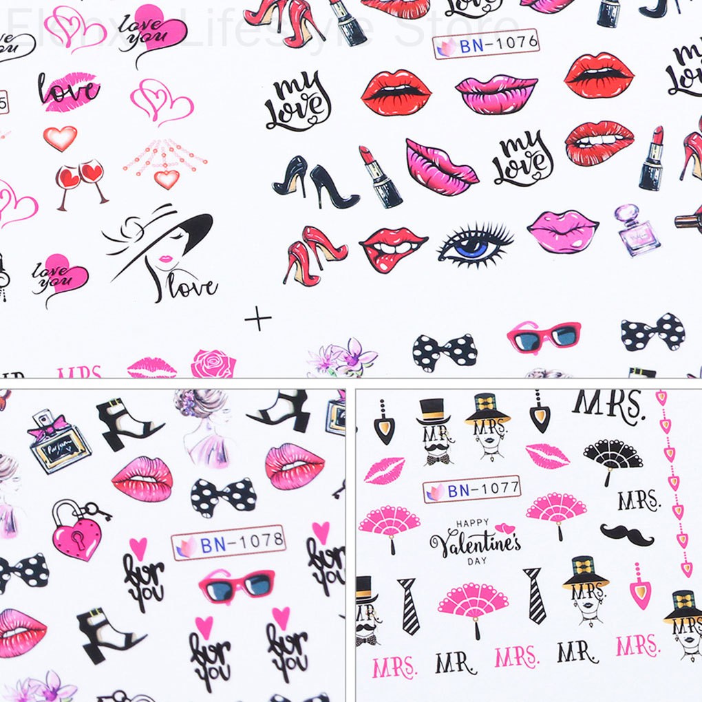 [Hàng mới về] Set 12 tờ nhãn dán trang trí móng tay thời trang cho nữ