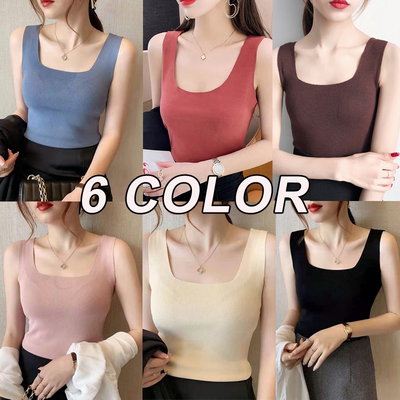 Áo Tank Top Sát Nách Cổ Vuông Mùa Hè Hàn Quốc Chất Lượng Cao Có 9 Màu Cho Nữ