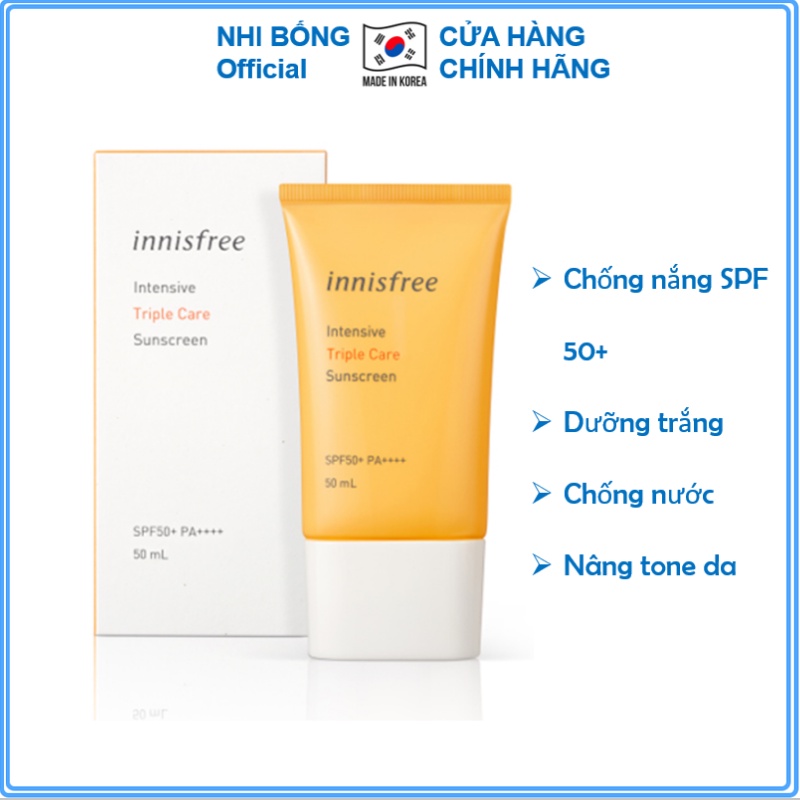 Kem chống nắng lâu trôi làm sáng da innisfree Intensive Triple Care Sunscreen SPF50+ Pa++++ 50ml