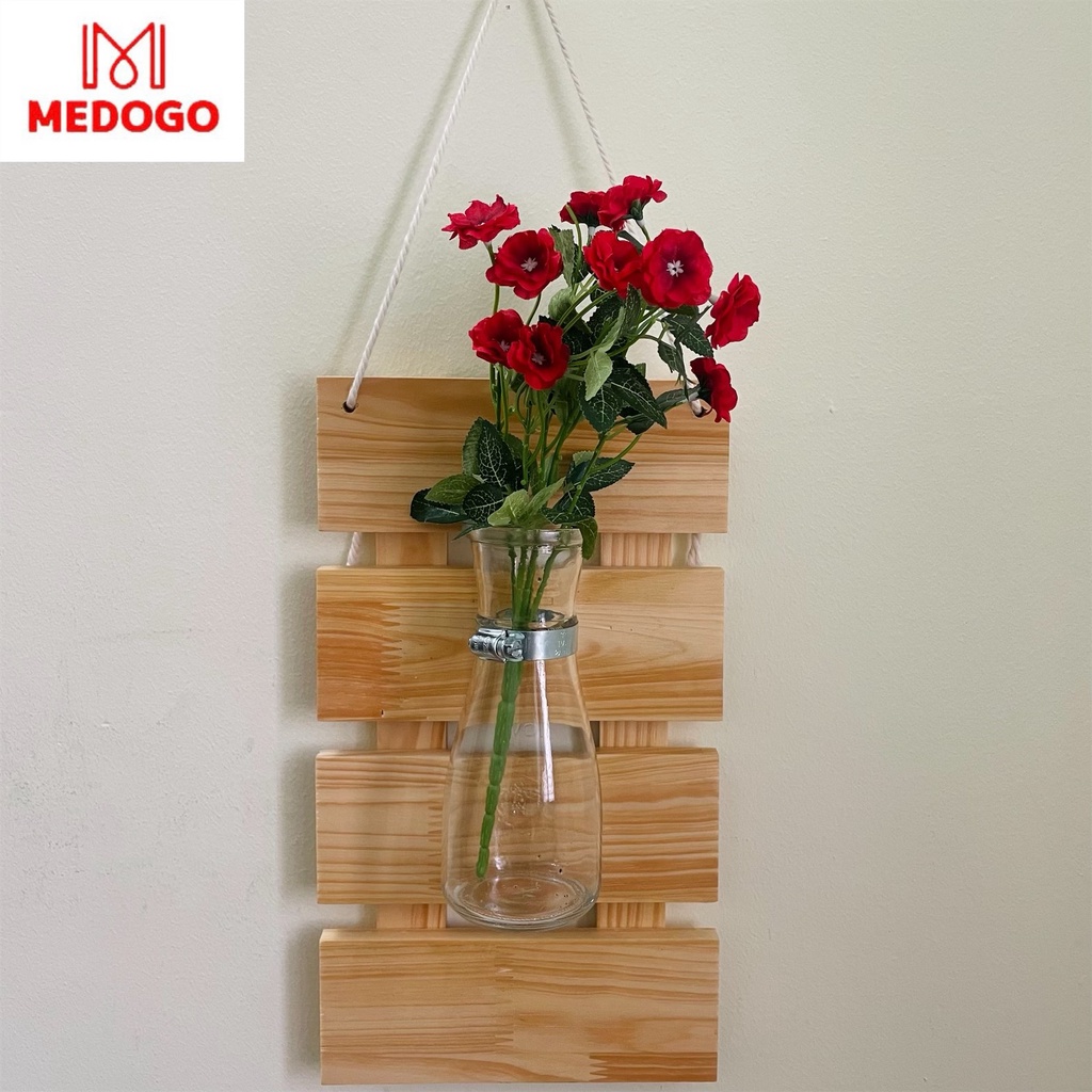 Bộ khung gỗ thanh ngang treo lọ thủy tinh trồng cây thủy sinh treo tường trang trí, bảng gỗ treo tường MEDOGO