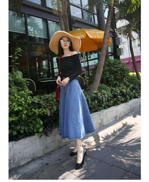 Chân váy bò dáng dài