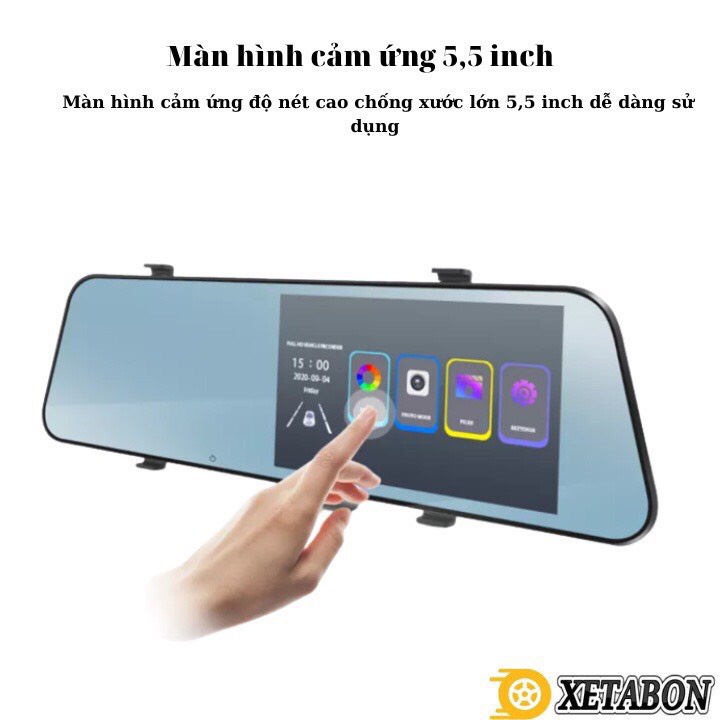 Camera hành trình ô tô M5 dạng gương chiếu hậu màn cảm ứng 5inch FullHD 1đổi1 trong 12T