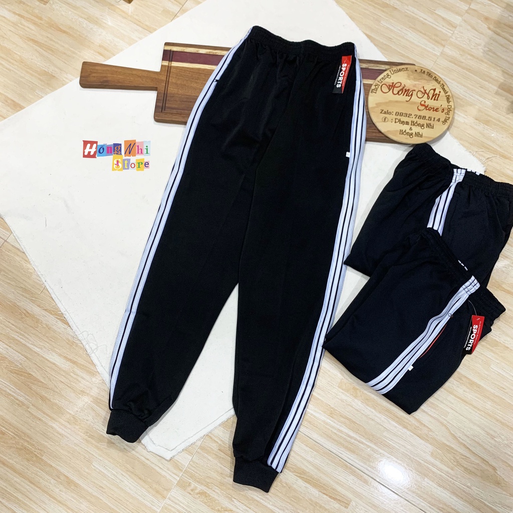 Quần Thể Thao 3 Sọc Trắng Đi Học, Quần Thể Dục Màu Đen 1 Sọc Trắng Bo Lai M2 Cho Nam Nữ Unisex Ulzzang