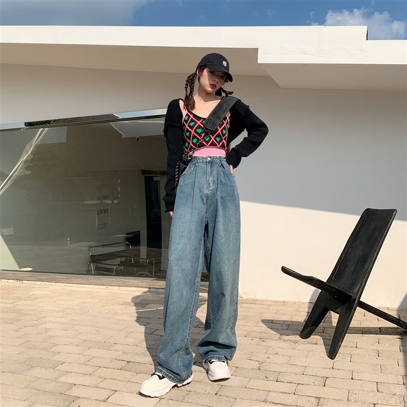 Quần Jeans Nữ Dài Lưng Cao Ống Rộng Thời Trang Hàn Quốc Cá Tính