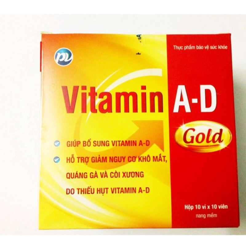 Vitamin A D Gold ⚡ Tặng quà ⚡ Hộp 100 viên Giảm khô mắt, quáng gà, còi xương ở trẻ em, người cao tuổi loãng xương