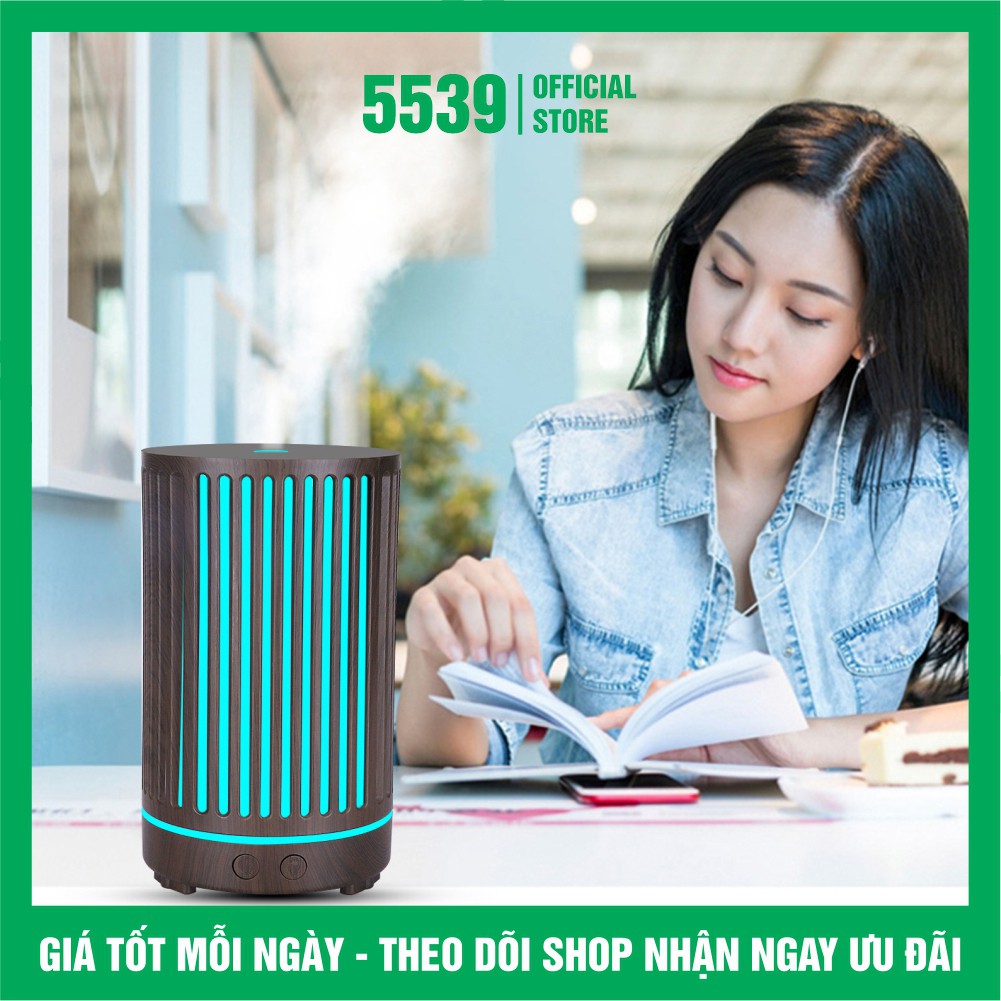 Máy xông tinh dầu phòng ngủ hình trụ dung tích 200 ml tặng kèm 2 chai tinh dầu 5 ml bảo hành 6 tháng - Shop 5539