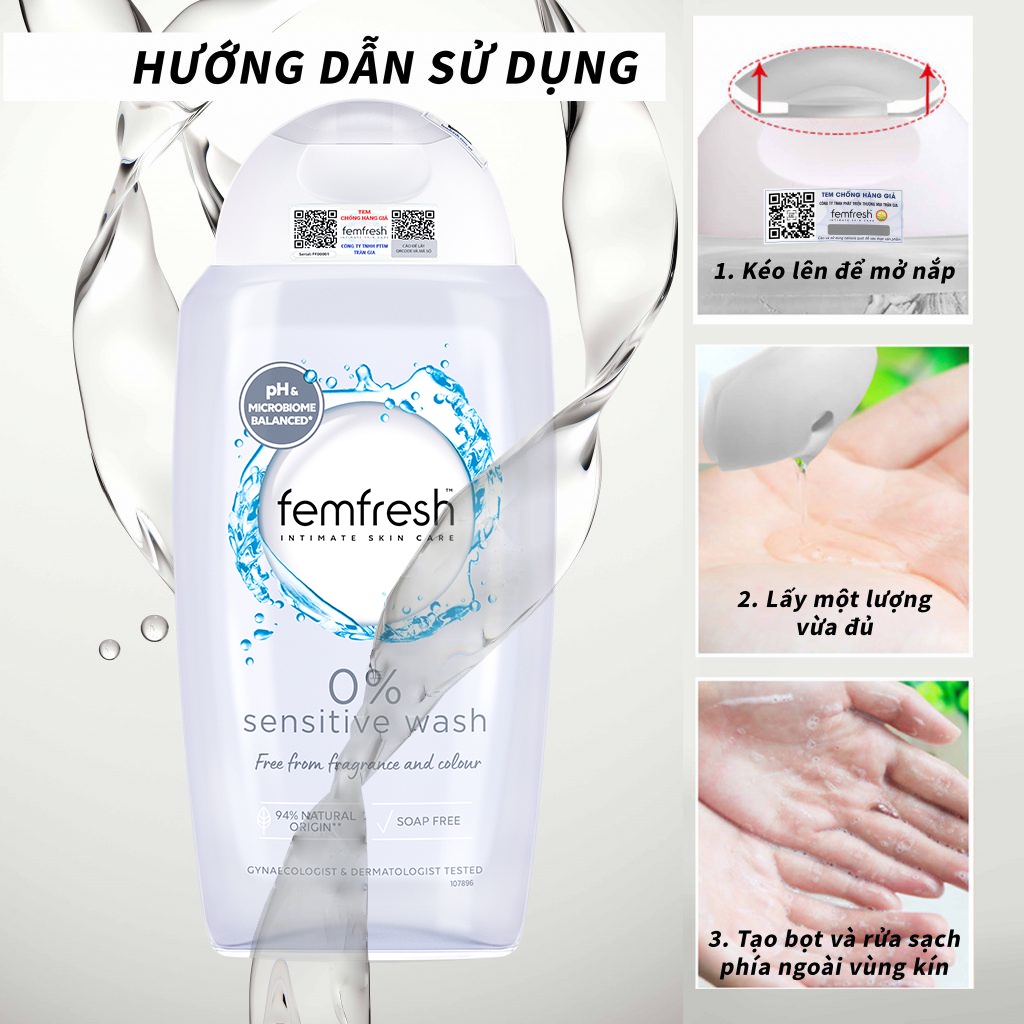 Combo Dung Dịch Vệ Sinh Phụ Nữ Femfresh Dành Cho Da Nhạy Cảm 0% 250ml &Dùng Hàng Ngày Femfres Daily 150ml