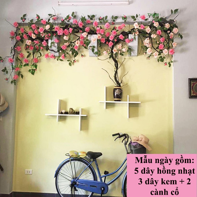 Dây Giả- Dây Hồng leo Cổ Cao Cấp 1m7 Trang Trí Tường Nhà, Quán Cafe, Studio