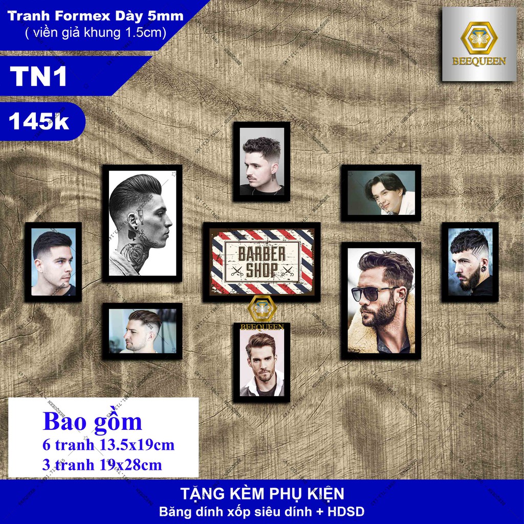 Bộ 9 Tranh Trang Trí Quán Tóc - Salon Tóc - Barbershop Giá Chất - Tranh Gắn Tường Không Cần Khoan Đục
