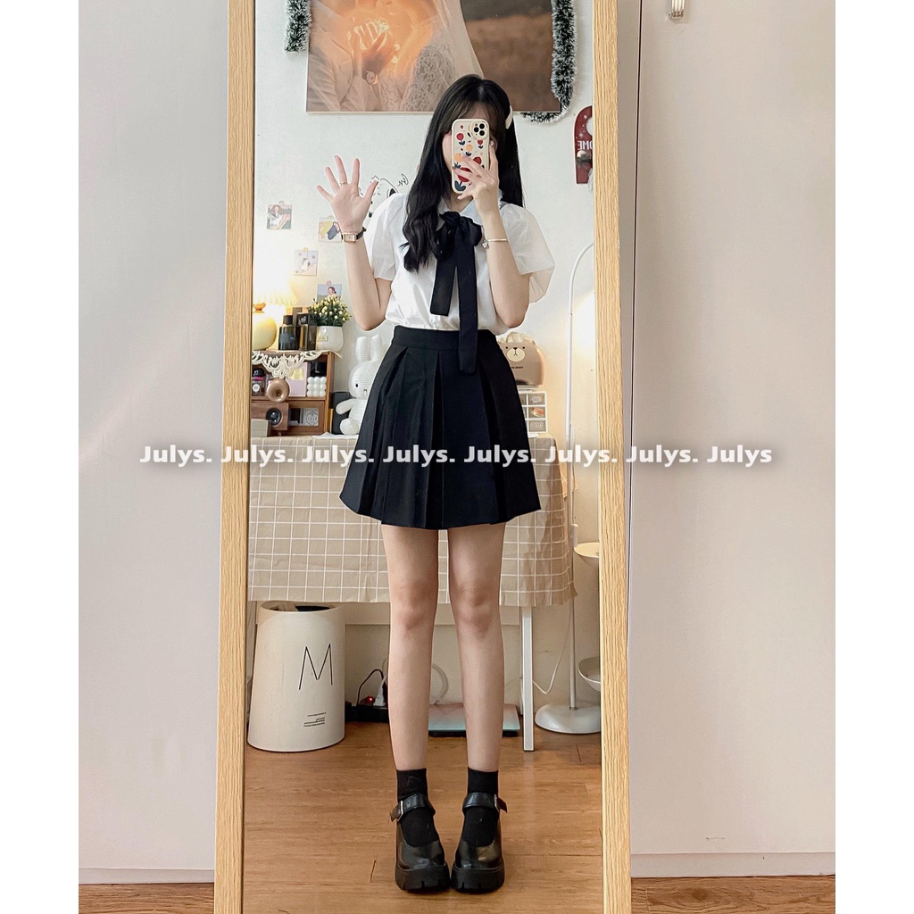 Áo babydoll tơ mềm nơ đen Julys (ảnh thật tự chụp kèm video)