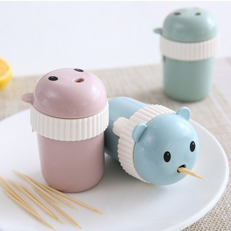 Hộp Đựng Tăm Xỉa Răng Chống Bụi Bằng Nhựa Hình Gấu Hoạt Hình Dễ Thương