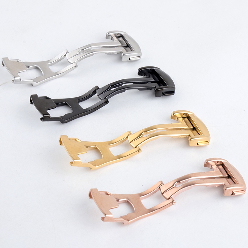 Đồng hồ triển khai bằng thép không gỉ YIFILM 16mm 18mm 20mm 316L Khóa bướm cho dây đeo bằng da Omega Dây cao su màu đen Bạc vàng thép gấp Phụ kiện