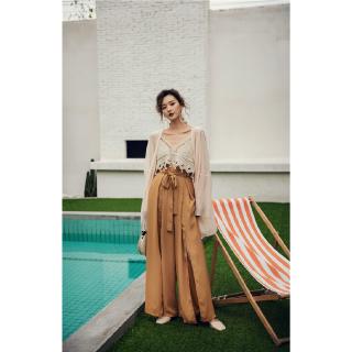 Quần Dài Mỏng Ống Rộng Xẻ Tà Kiểu Retro Thích Hợp Đi Du Lịch