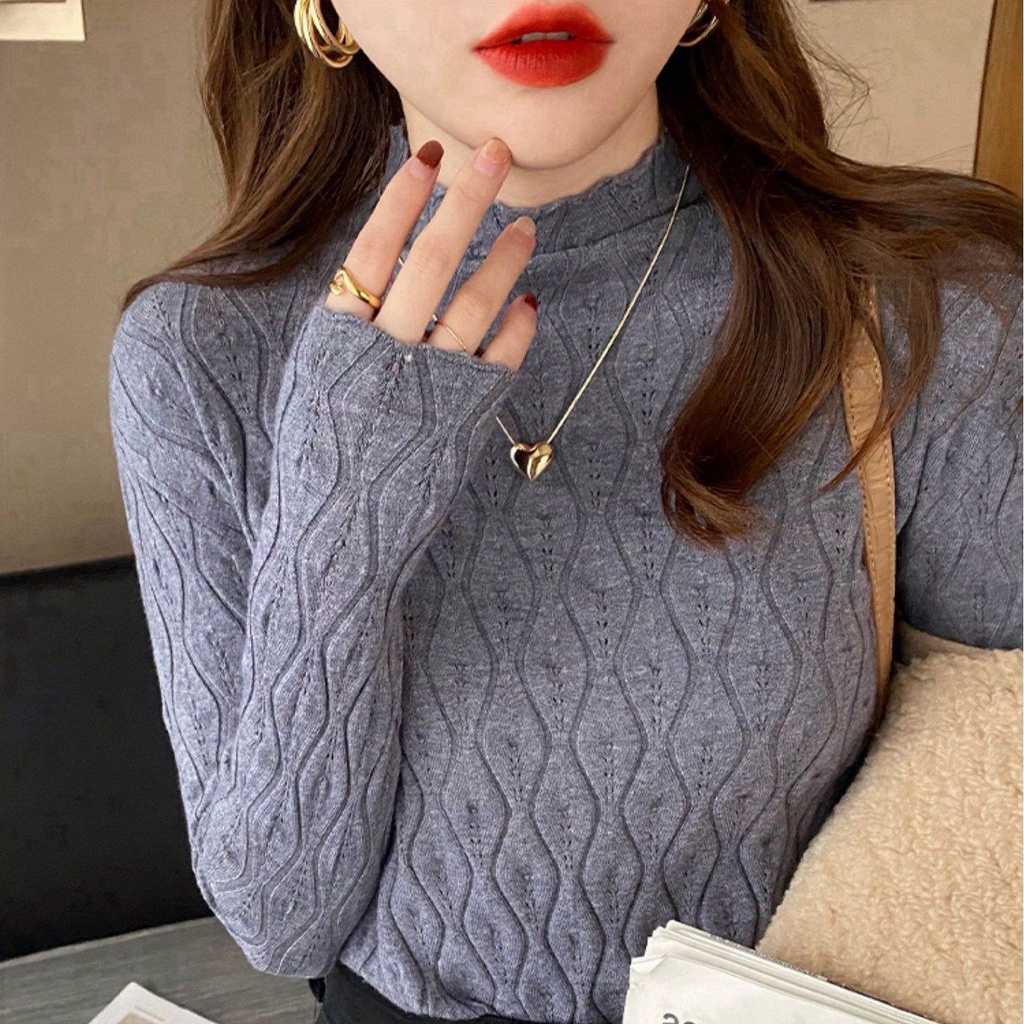 Áo Sweater Dệt Kim Cổ Cao In Họa Tiết Thời Trang Thu Đông Mới Cho Nữ