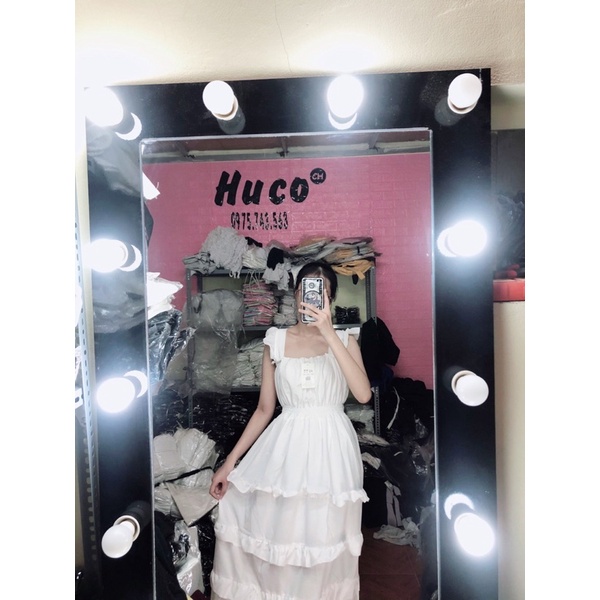 Đầm Trắng Công Chúa nhiều tầng dự tiệcVáy Maxi thiết kế trễ vai sang trọng Vintage Tiểu Thư2 dây dáng xòe