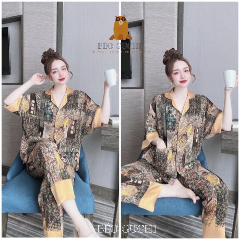 Dài cánh dơi 50-110kg K2CDM Béo Guchi Bigsize Pijama Lụa Mango cao cấp - Đồ bộ mặc nhà nữ