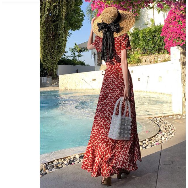 Đầm Maxi chất Chiffon tay ngắn hoạ tiết in thiết kế đáng yêu cho phái nữ | BigBuy360 - bigbuy360.vn