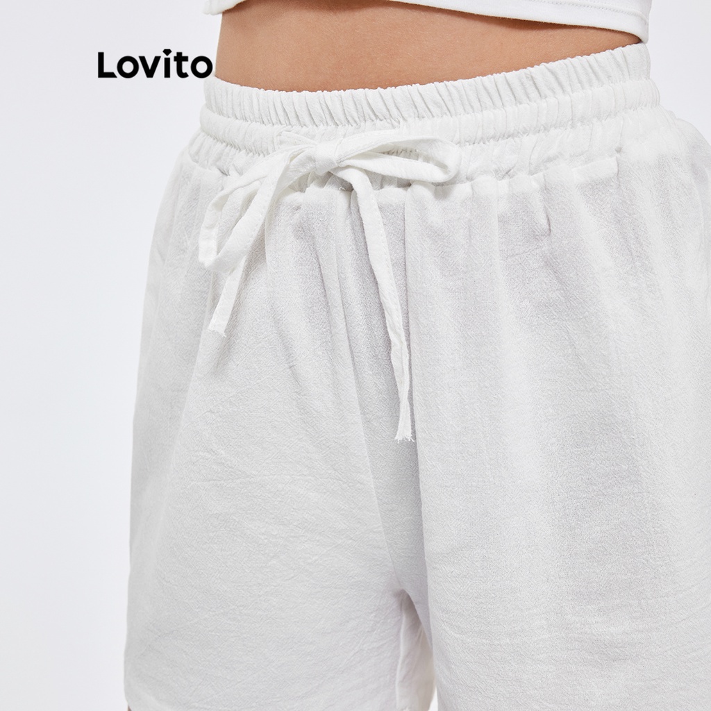 Quần short Lovito màu trơn thoáng khí tốt thấm hút mồ hôi phong cách thường ngày L25AD051 (màu trắng)