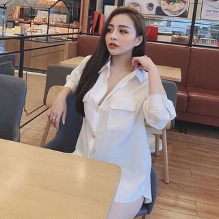 Áo sơ mi nữ form rộng kiểu hàn may viền chỉ nổi cá tính