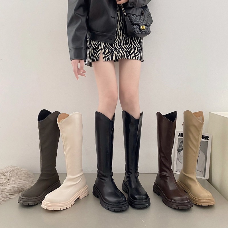 Giày Boot Đùi Bốt Nữ Boots Ulzzang Cổ Vát Đế Cao Có Khoá Sau - LB01