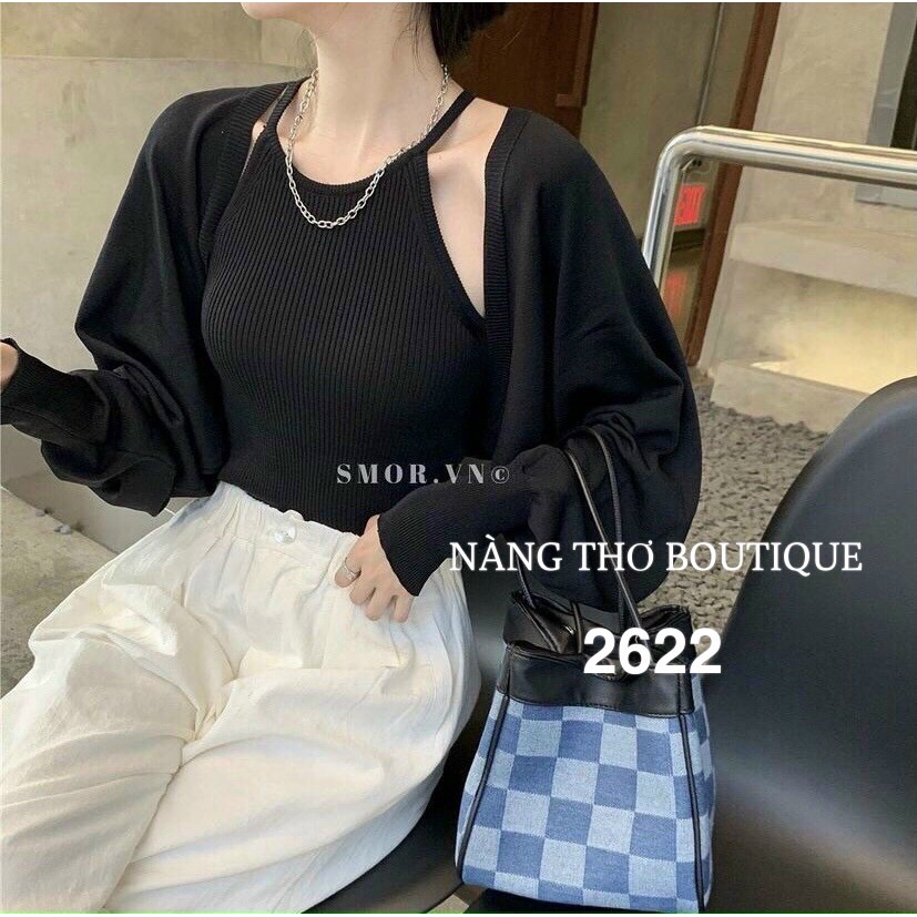 Set áo cổ yếm Ulzzang kèm khoác, phong cách Hàn Quốc, siêu xinh (ảnh thật do shop chụp) 2622