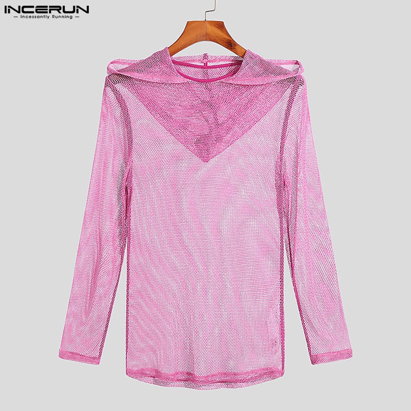 INCERUN Áo Hoodie Ngắn Tay Họa Tiết Kẻ Sọc Phối Tua Rua Thời Trang Dự Tiệc Cho Nam