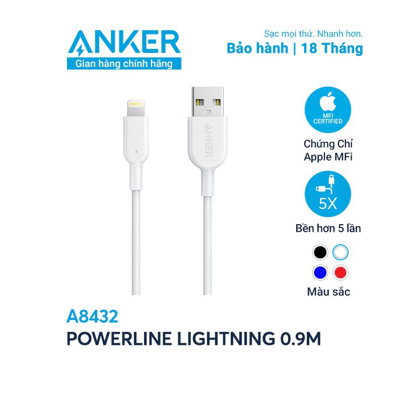 Cáp Lightning MFI 0.9m Anker Powerline II A8432
