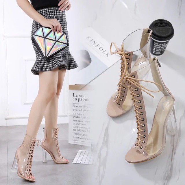 (Order) sz 35-40,41,42 Bốt chiến binh hở mũi trong suốt 12cm sang chảnh 2019 | BigBuy360 - bigbuy360.vn