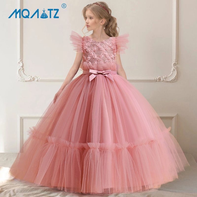 Mqatz Đầm Công Chúa Dáng Dài Phối Ren Hoa Cho Bé Gái 4-14 Tuổi lp-305