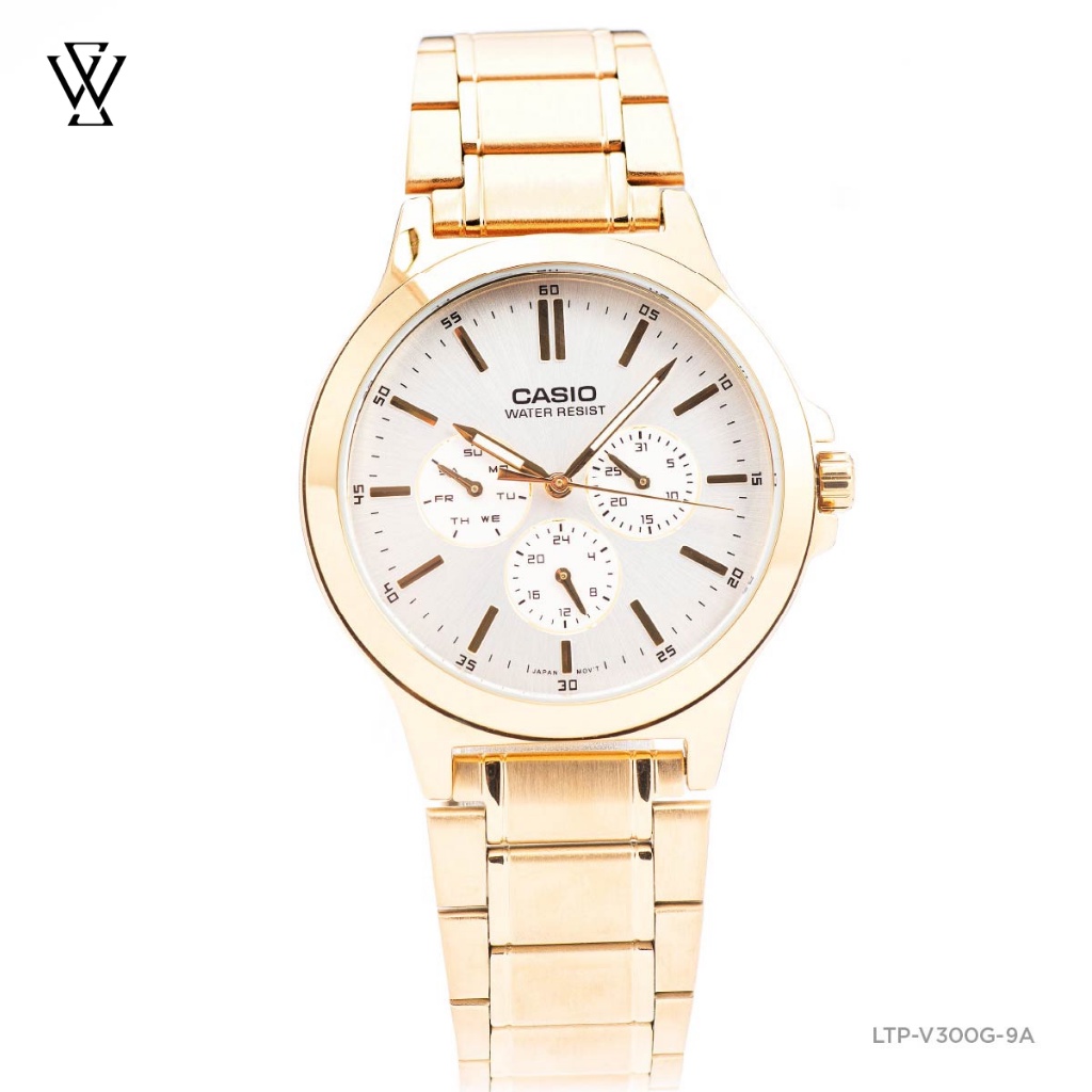 Đồng Hồ Quartz Nữ Casio WATCHSTORE LTP-V300G-9AUDF Thiết Kế Mặt Kính Khoáng 33.2mm, Dây Kim Loại, Vỏ Thép Không Gỉ