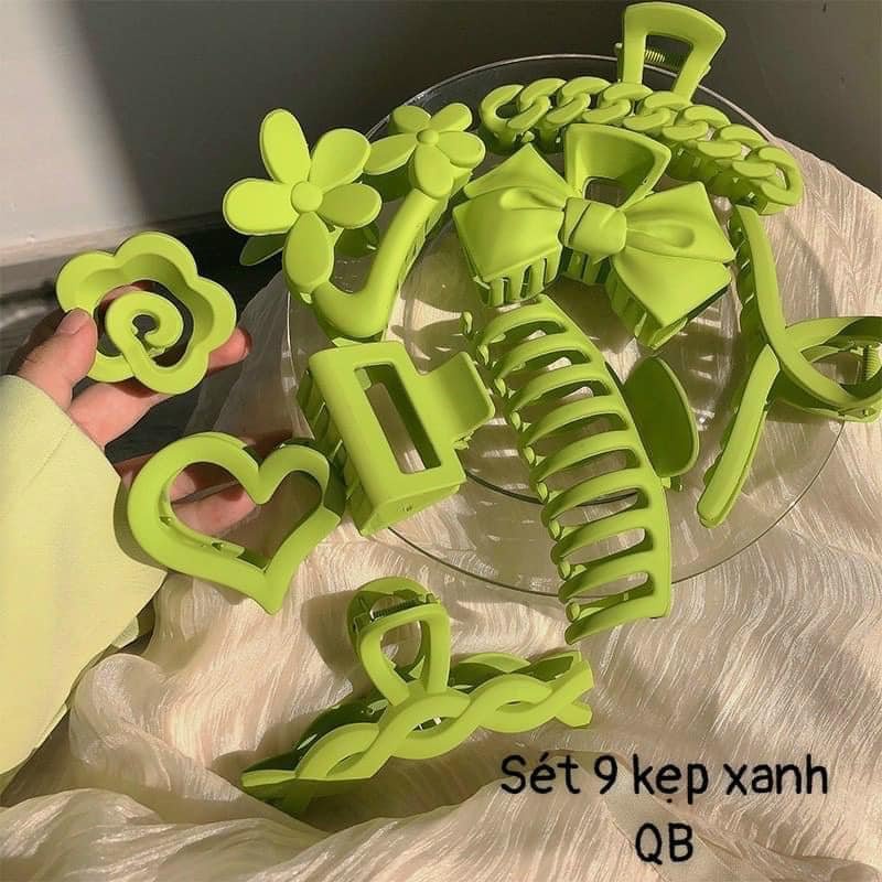 Set 9 kẹp tóc càng cua STYLE KOREA xanh lá cỡ size lớn