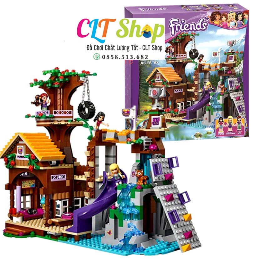 (sẵn hàng hộp to) Đồ chơi xếp hình lego friends bé trai bé gái biệt thự trong rừng có cầu trượt vui chơi cắm trại SX3019