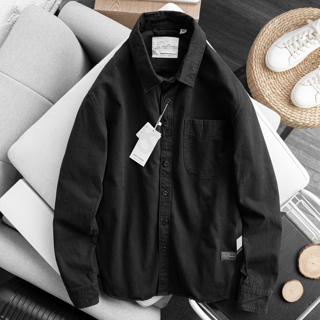 Áo Sơ Mi Denim Chất Vải denim  Xịn, Cổ Button Siêu Cool