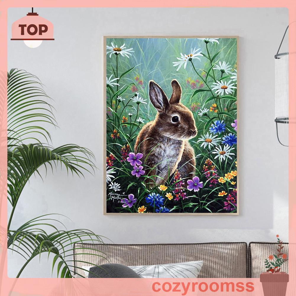 Bộ tranh đính đá 5D DIY toàn bộ hình con thỏ dành cho trang trí nhà cửa làm quà tặng