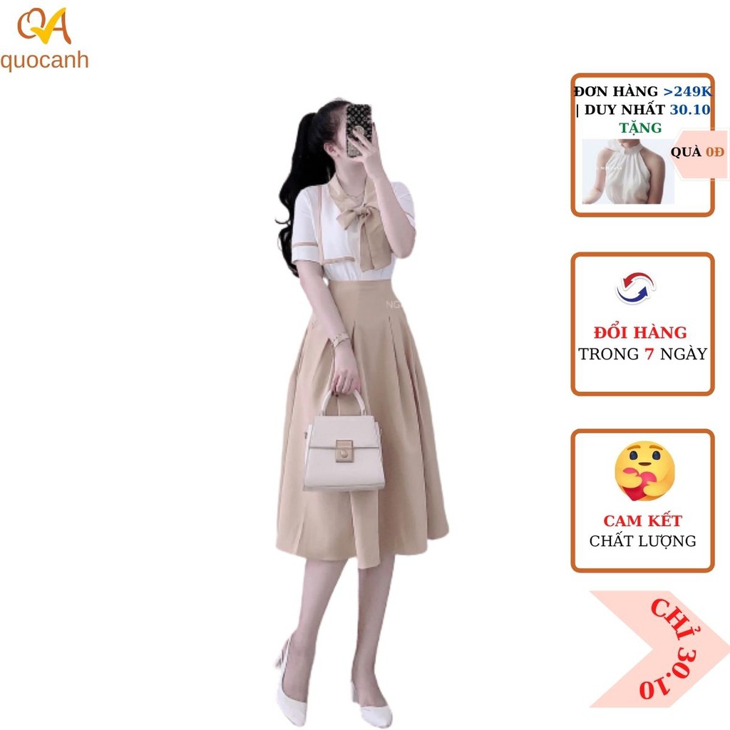 Set Váy đầm nữ thời trang dạo phố, công sở, chân váy xếp ly, áo sơ mi phối nút, thời trang nữ HOT Thu đông 2021