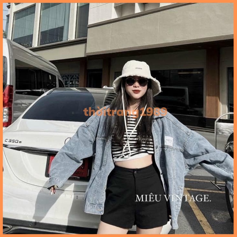 Áo khoác jean nữ trơn màu xanh, đen- áo khoác ngoài from rộng UNISEX chất bò dày dặn phong cách ulzzang hàn quốc MAY2