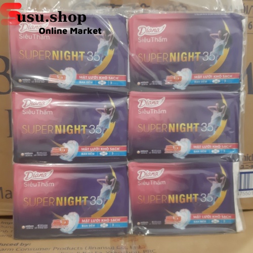 [Bộ 6 Gói Tặng 3 Gói Hàng Ngày 8 Miếng] Băng vệ sinh siêu thấm Diana Super Night ban đêm 29cm/35cm