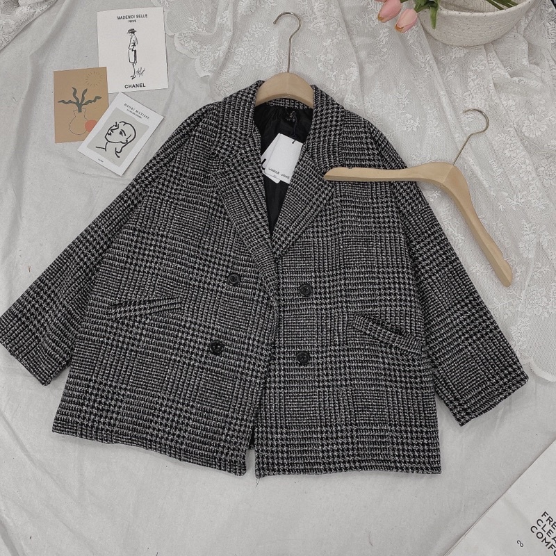 [Hàng chuẩn] Áo dạ kẻ Hàn Quốc lỡ form rộng, Áo dạ vest kẻ form lỡ cực xinh -hinhin | BigBuy360 - bigbuy360.vn