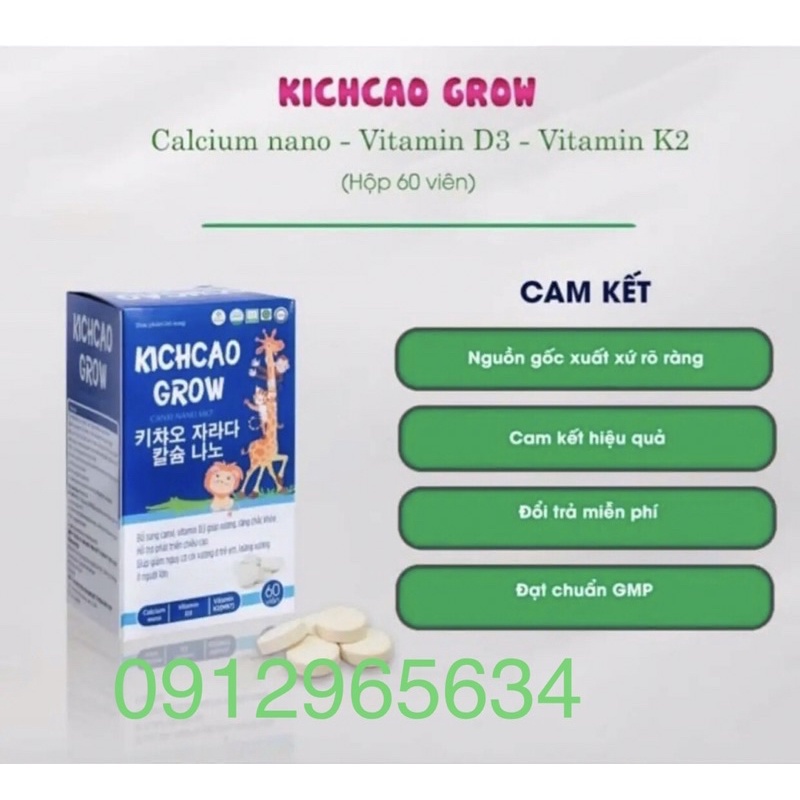 Kẹo Canxi Kichcao Grow chắc răng chắc xương tăng chiều cao bổ sung canxi cho bé 60 viên chính hãng