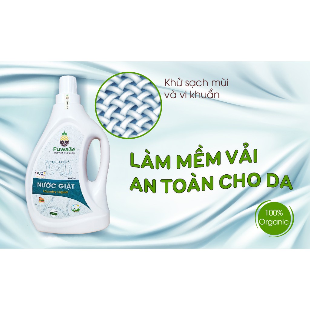 Nước giặt Fuwa3e  hữu cơ organic từ chế phẩm Enzyme sinh học 4L giặt quần áo đồ lót, an toàn cho em bé