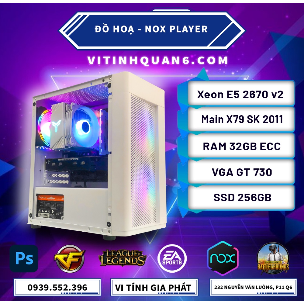 Thùng máy PC E5 2670 V2 cân nhiều NoxPlayer Render Video Chạy nhiều ứng dụng mượt mà
