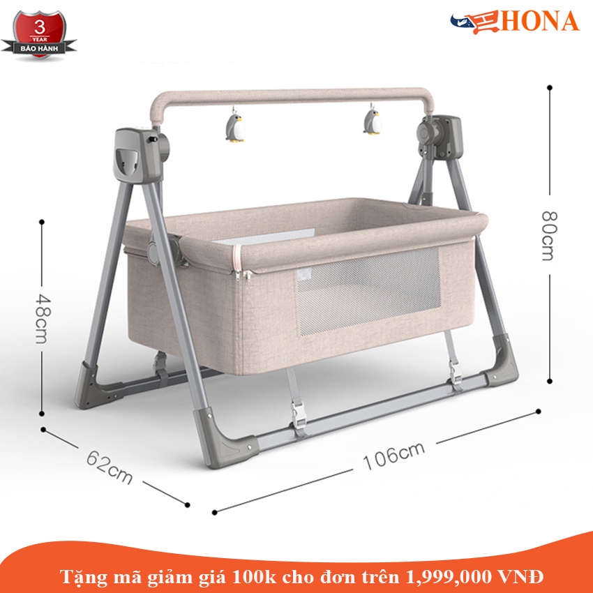 Nôi điện cho bé,Nôi đưa tự động tặng kèm màn và nệm, có điều khiển từ xa kèm nhạc bluetooth - happyhome89