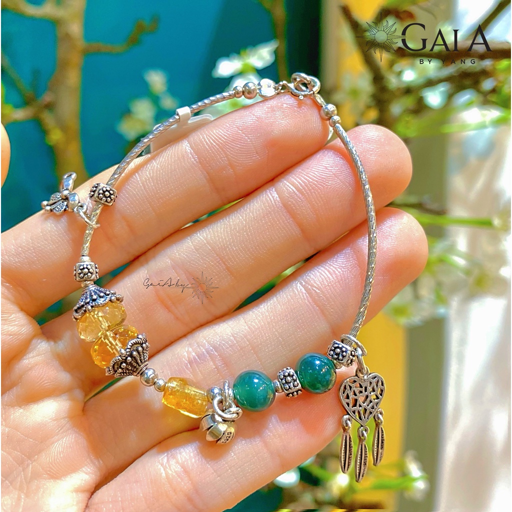 Vòng tay Ngọc lam thủy phối đá Thạch anh vàng - GaiA by Yang