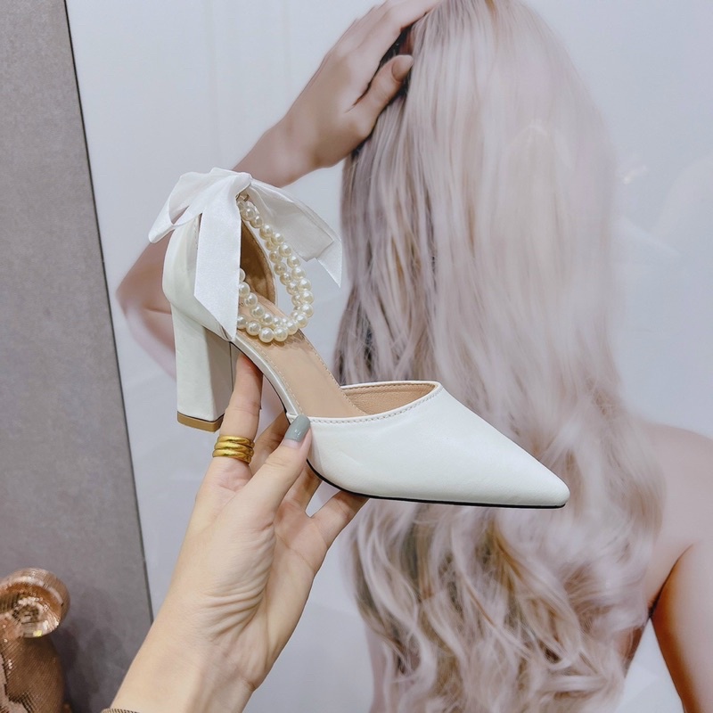 Giầy cao gót mũi nhọn quai đính ngọc hàng cao cấp sang chảnh