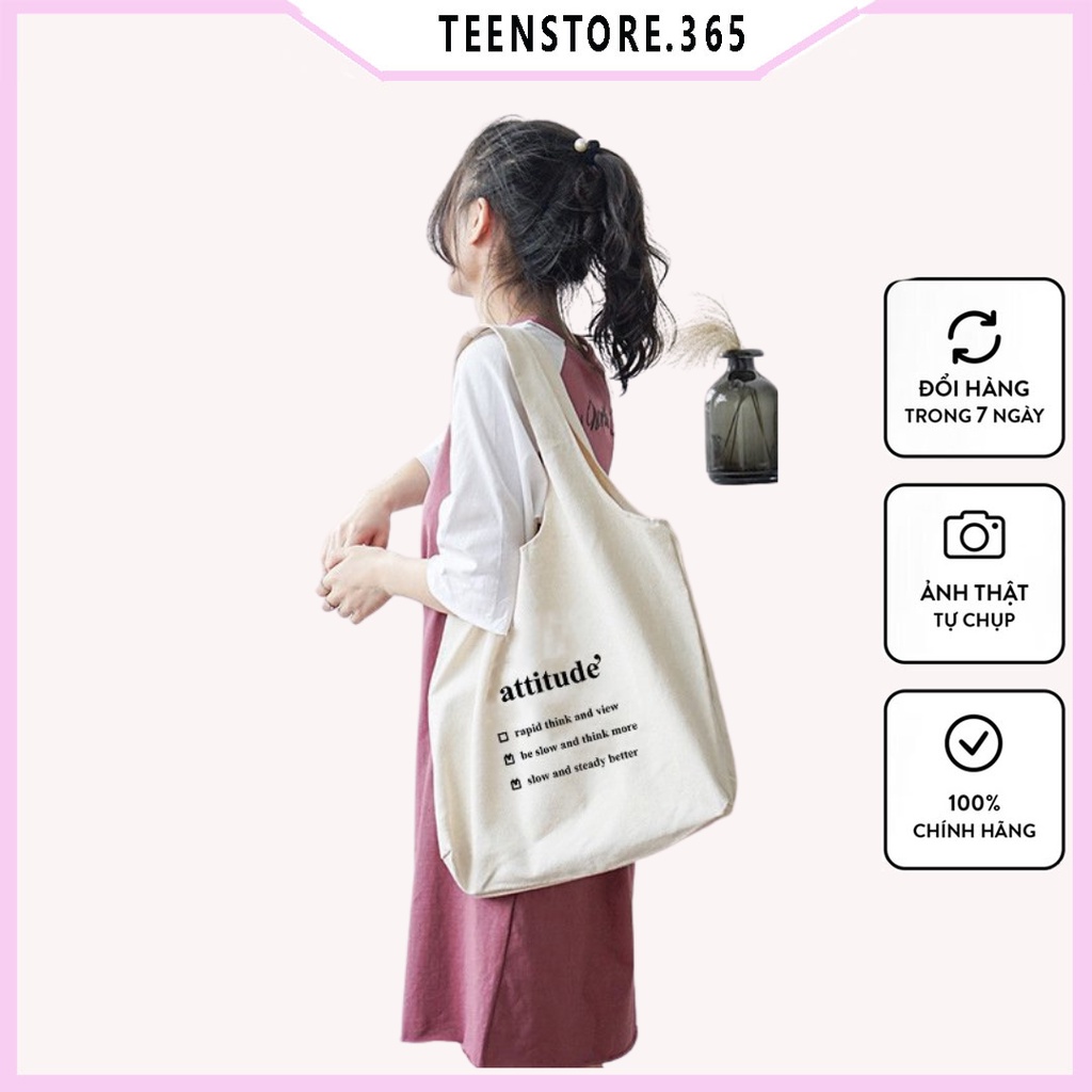 Túi tote in Attiude TT02 chất liệu vải kaki hàn kích thước 30*36 cm -Teenstore.365