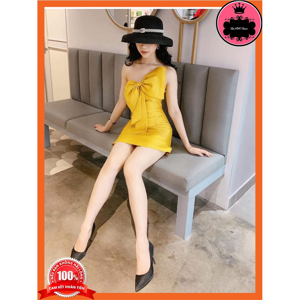 ĐẦM BODY DỰ TIỆC - VÁY THIẾT KẾ ĐI TIỆC CÓ MÚT NGỰC 2 MÀU VÀNG, ĐEN CÓ NƠ FREESIZE | BigBuy360 - bigbuy360.vn