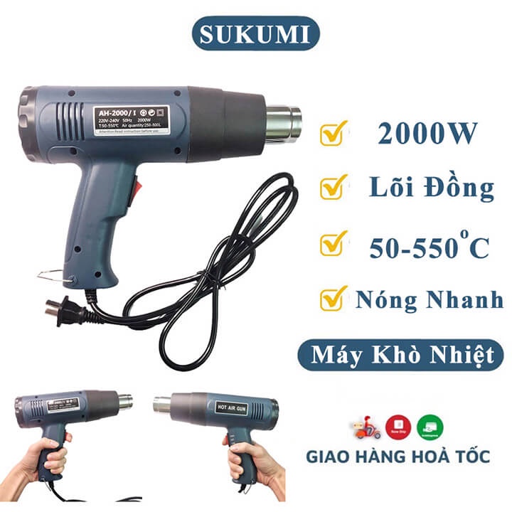 Máy khò nhiệt cầm tay 2000W, máy khò hơi nóng, thổi nhiệt hàn màng co bọc giỏ quà tết, dán decal, đóng seal điện thoại