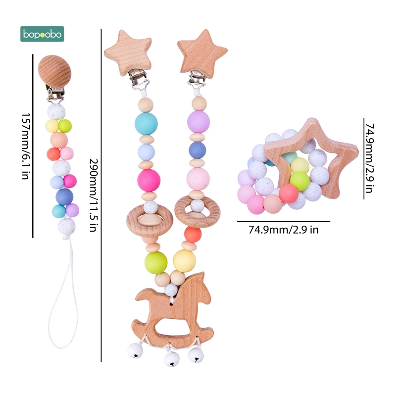 Beech Gỗ Sản Phẩm Với Màu Ngọt Bằng Gỗ Giỏ Hàng Chuỗi Pacifier Chuỗi Bracelet