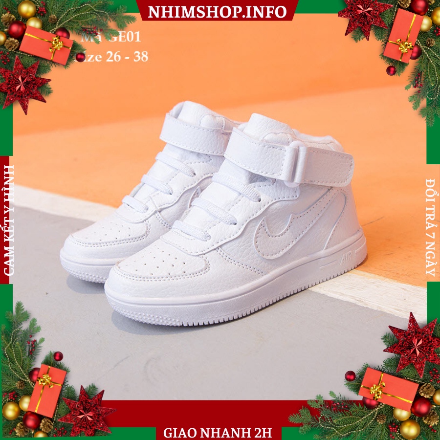 Giày cổ cao màu trắng dáng sneaker thời trang cho bé trai bé gái 3 - 12 tuổi cao cấp êm nhẹ thể thao trẻ em đi học GE01