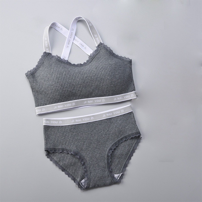 Áo ngực Women Threaded Print Lingerie Cotton Thin Section Emblem Lace Wireless Lingerie Bra Set | BigBuy360 - bigbuy360.vn